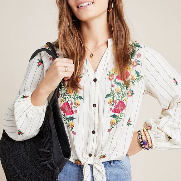 Anthropologie: Seen Worn Kept Tops - Anthropologie Promenade Embroidered Blouse